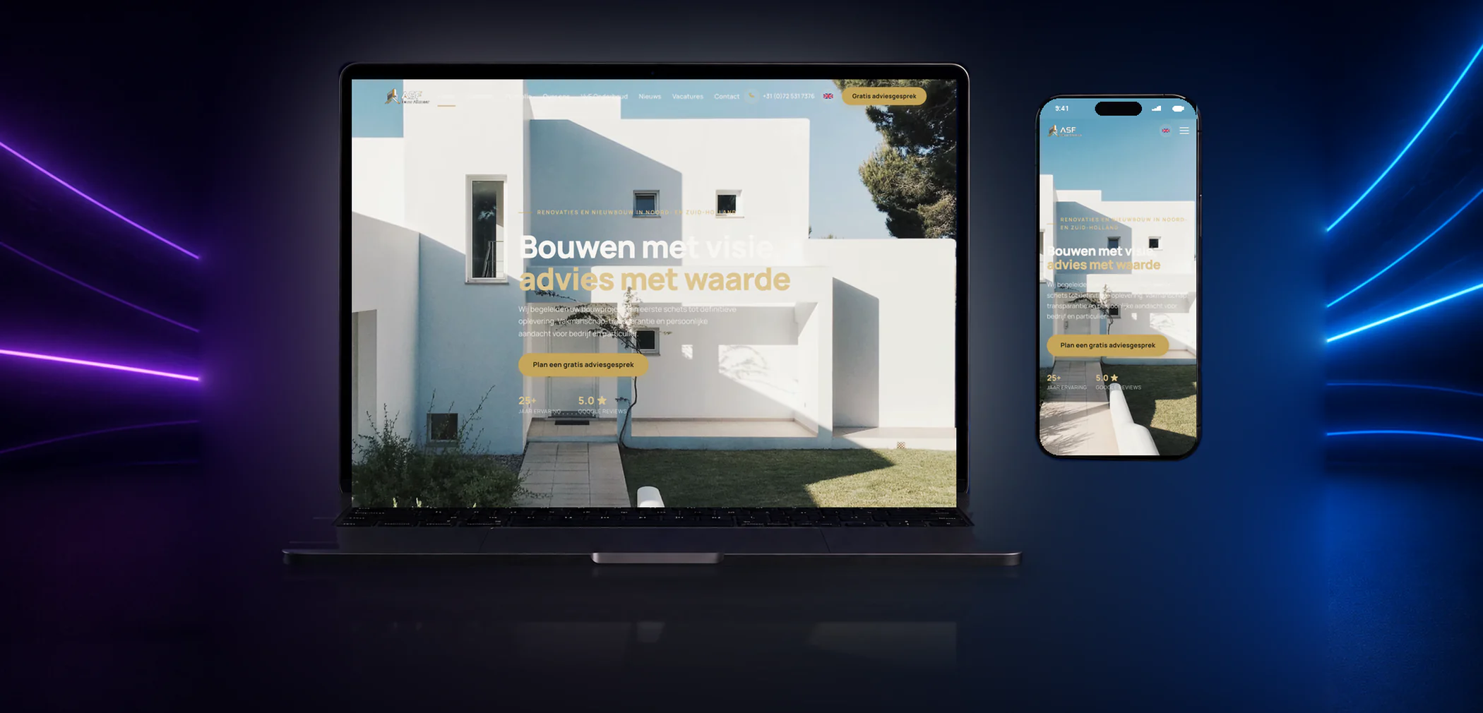 Nieuwe website van ASF Bouw Alkmaar op laptop en telefoon