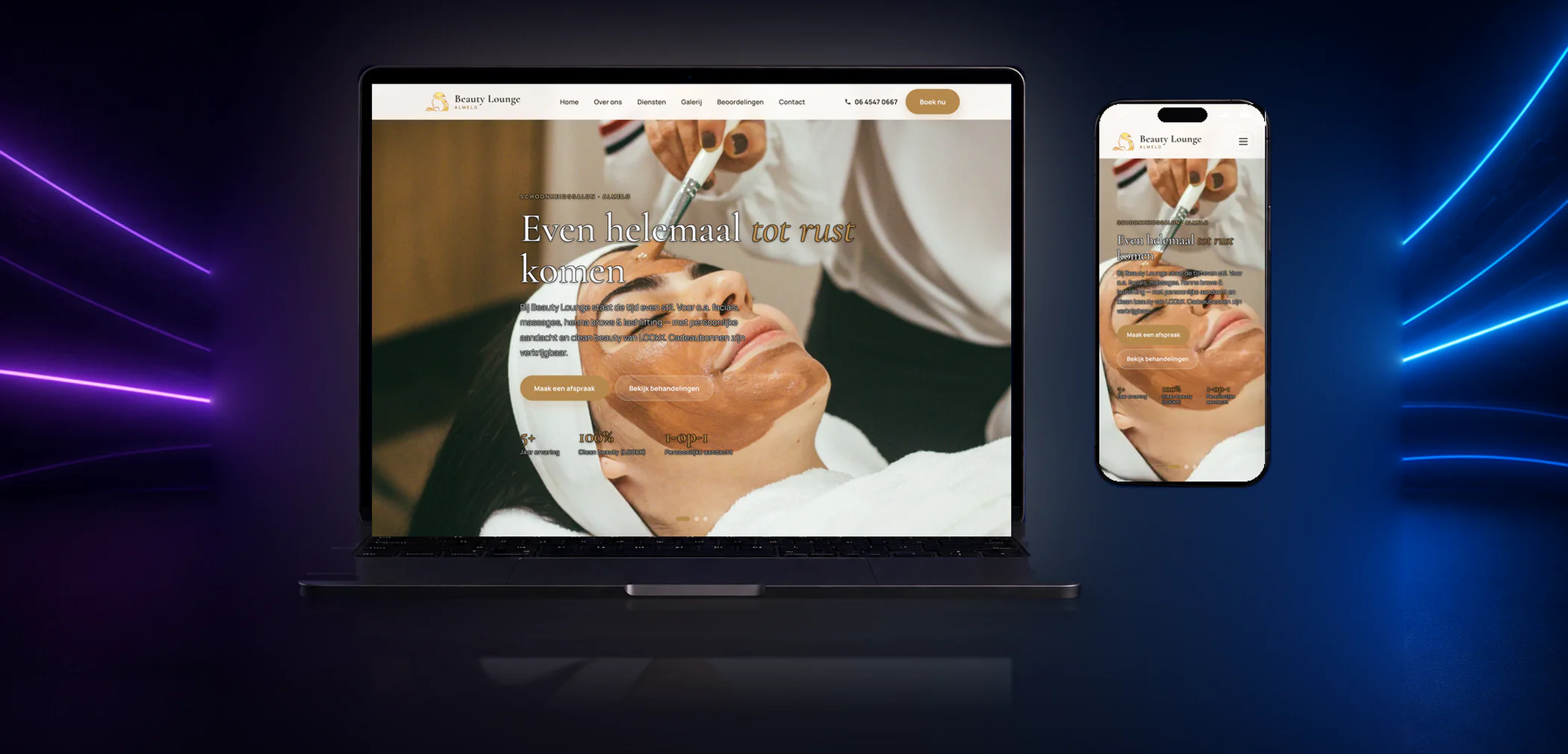 New Beauty Lounge Almelo website on laptop and phone
