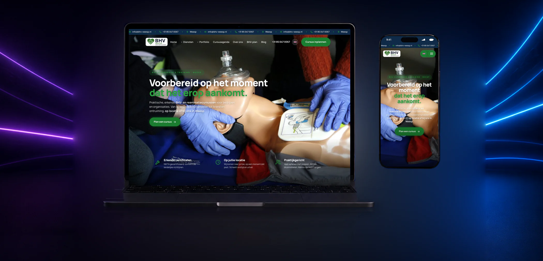 Nieuwe website van BHV-Weesp op laptop en telefoon