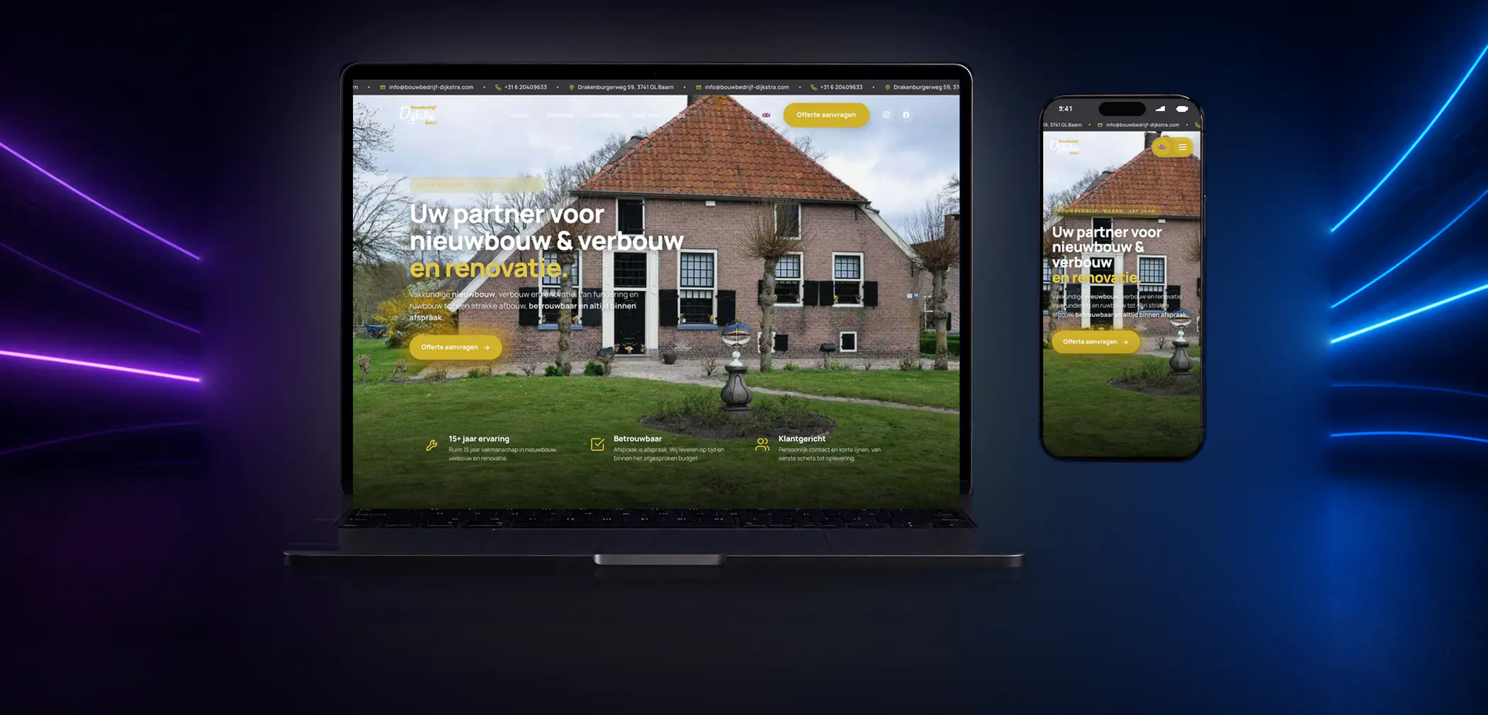 Nieuwe website van Bouwbedrijf Dijkstra op laptop en telefoon