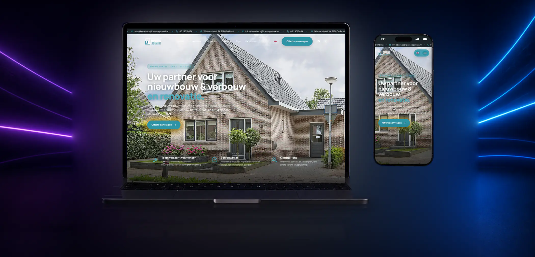 Nieuwe website van Bouwbedrijf Dries Lagemaat op laptop en telefoon
