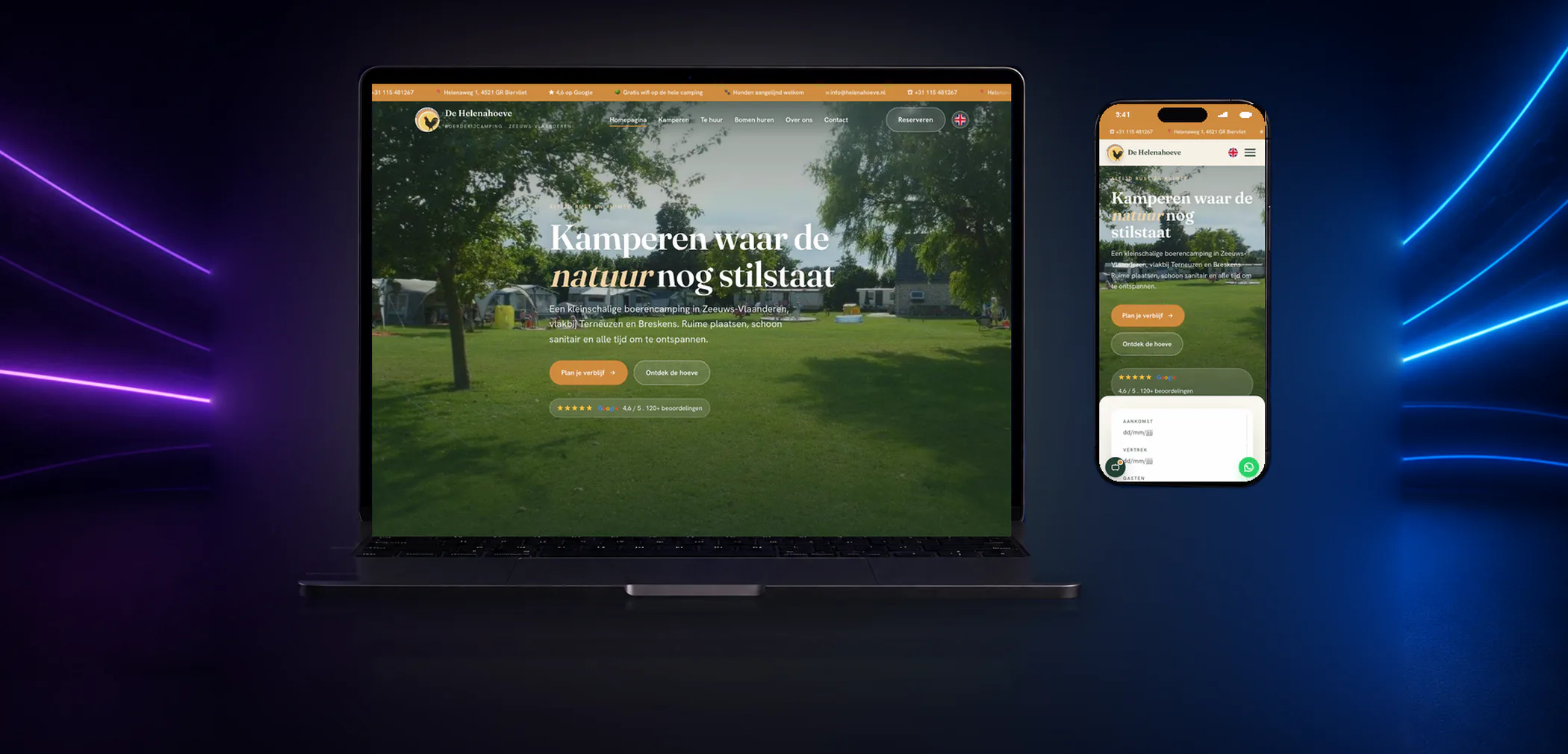 Nieuwe website van De Helenahoeve op laptop en telefoon