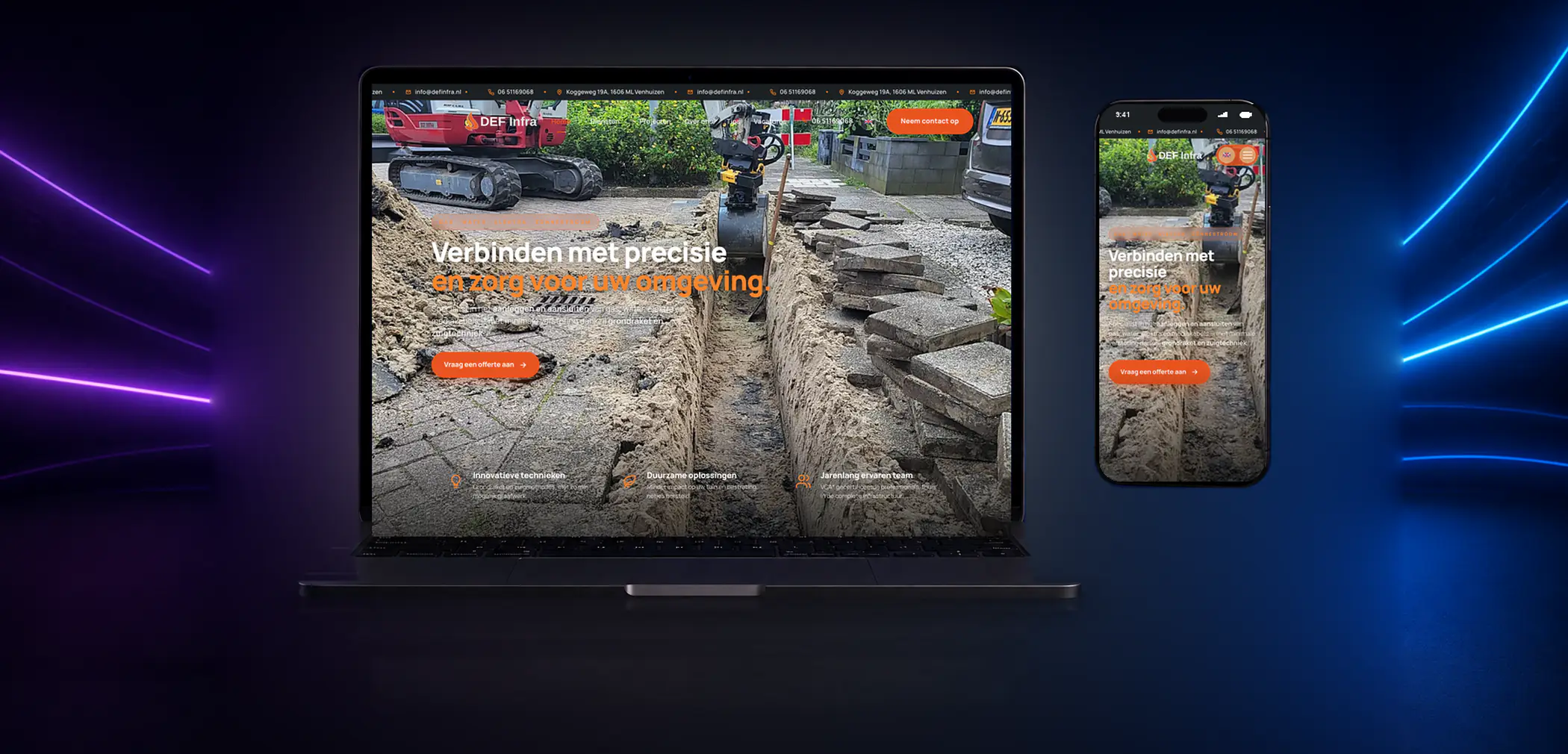 Nieuwe website van DEF Infra op laptop en telefoon