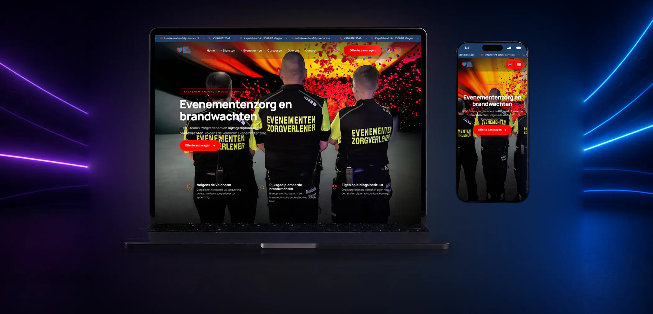 Nieuwe website van Event Safety Service op laptop en telefoon