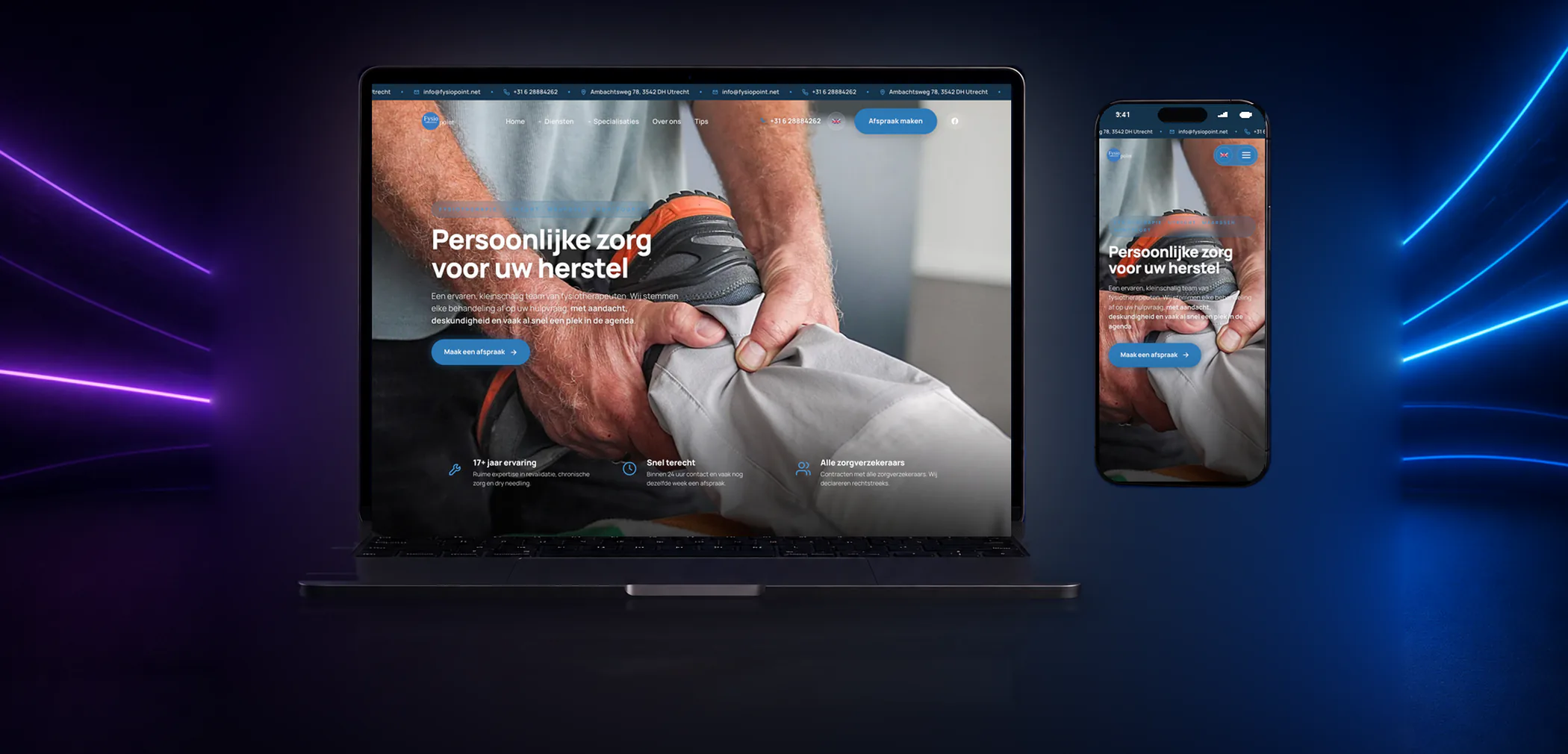Nieuwe website van Fysiopoint op laptop en telefoon