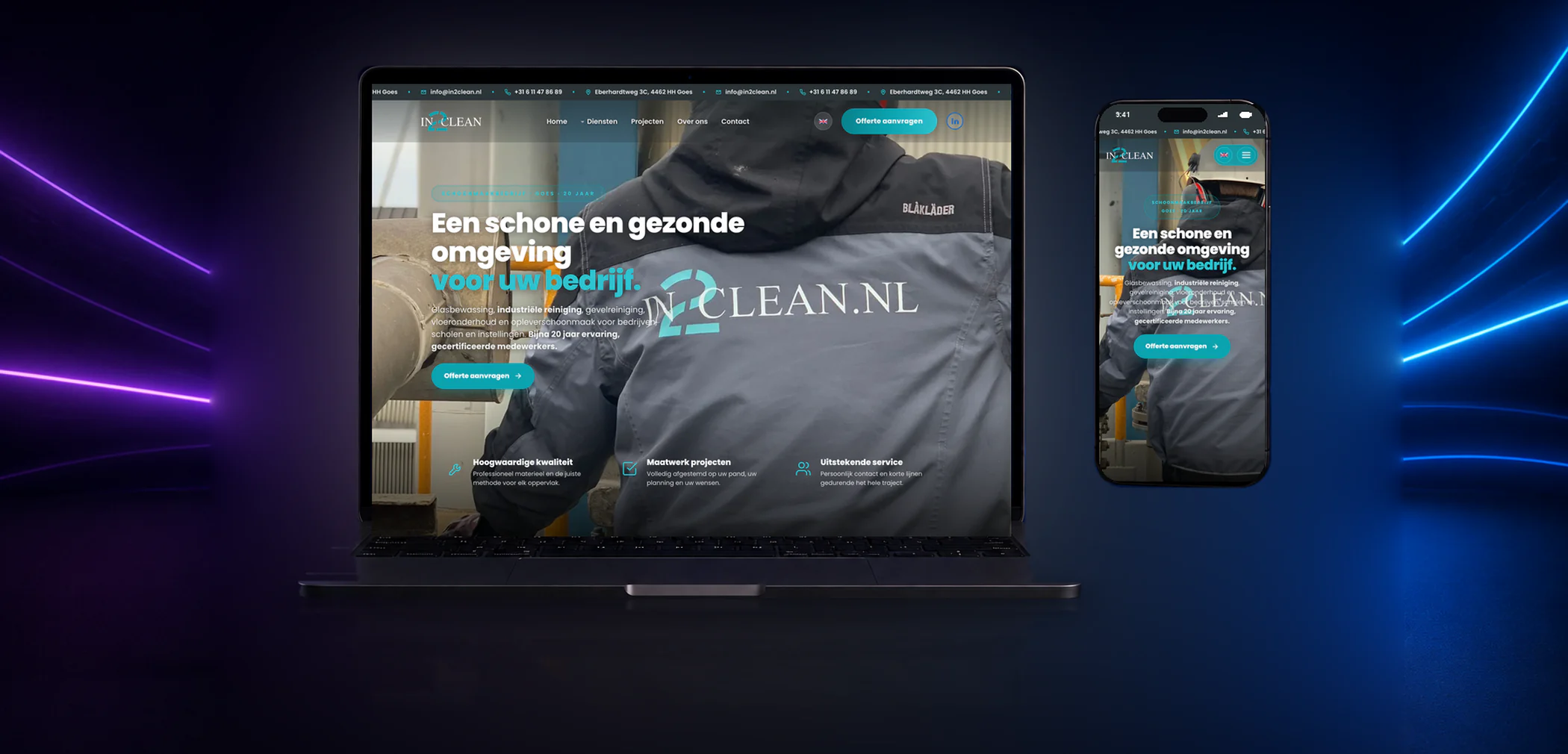 Nieuwe website van In2Clean op laptop en telefoon