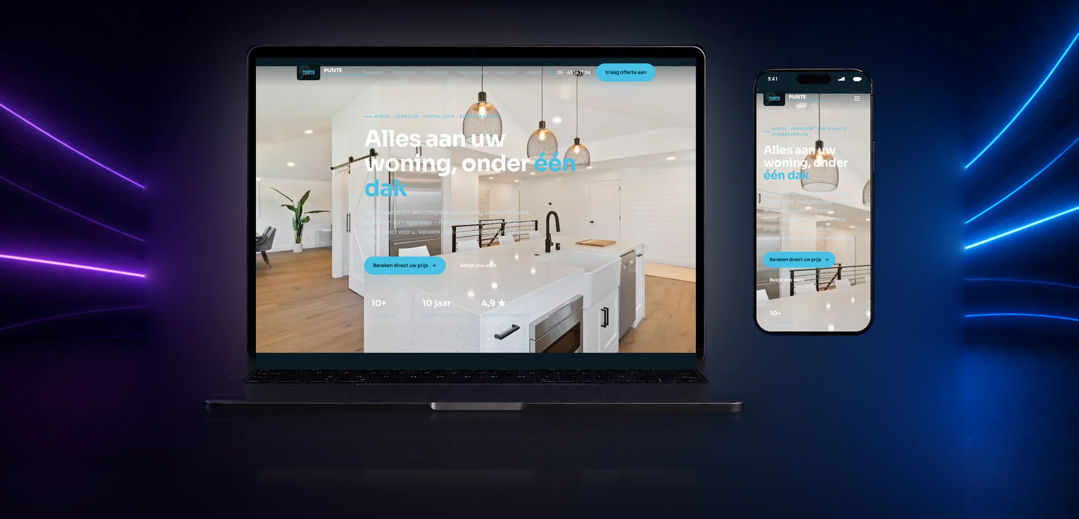 Nieuwe website van Punte Installatiewerken op laptop en telefoon