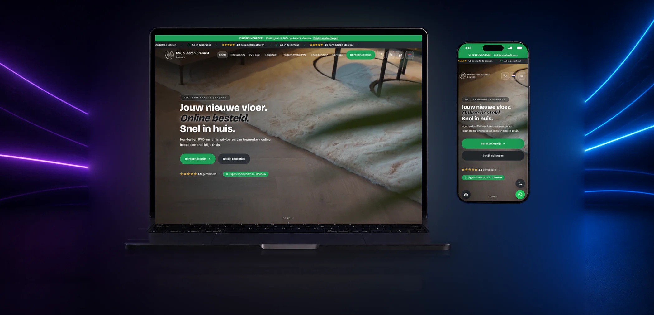 New PVC Vloeren Brabant website on laptop and phone