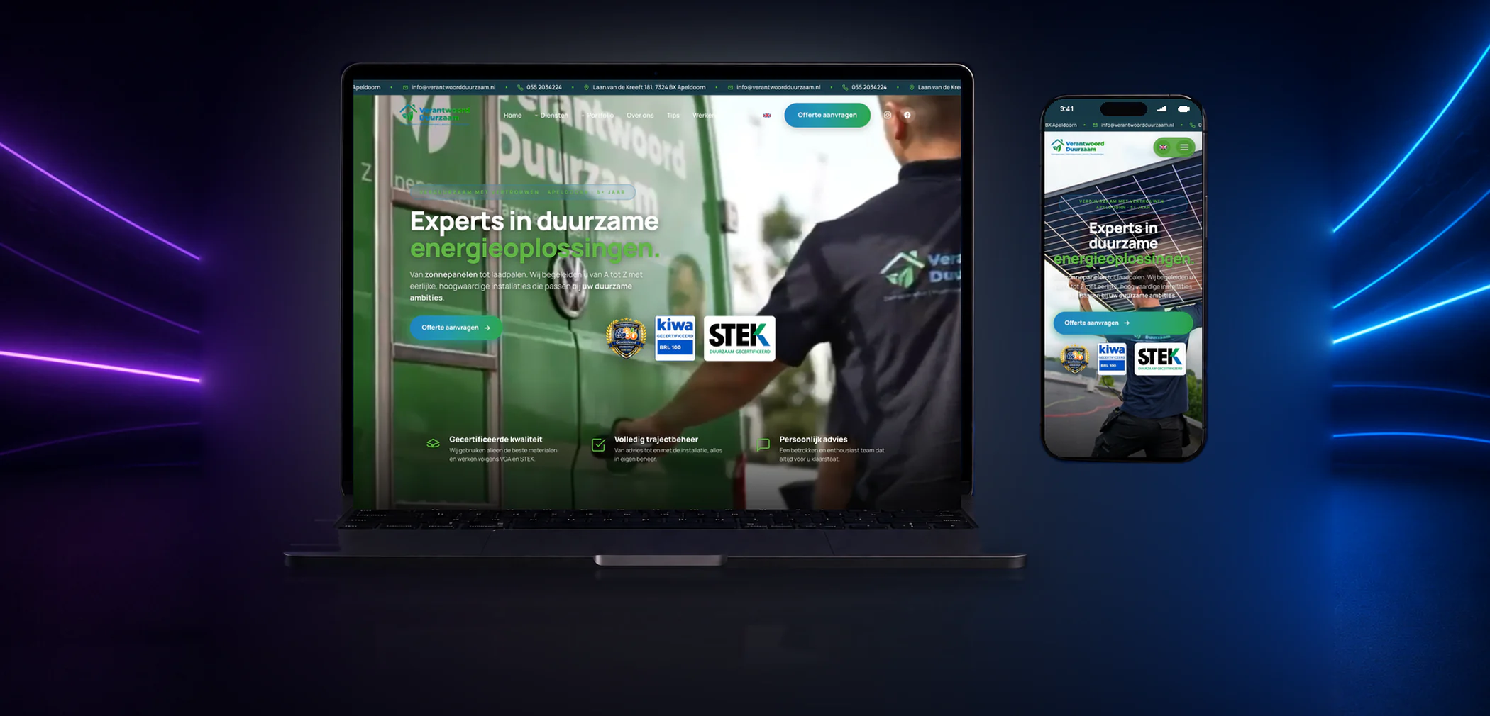 Nieuwe website van Verantwoord Duurzaam op laptop en telefoon