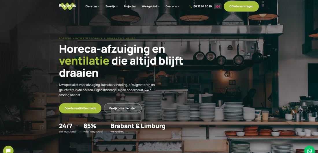 Website Koppens Ventilatietechniek — gemaakt door DPS Media